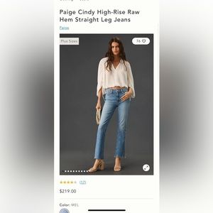 Paige Cindy High-Rise Raw Hem Straight Leg Jeans
Size 25